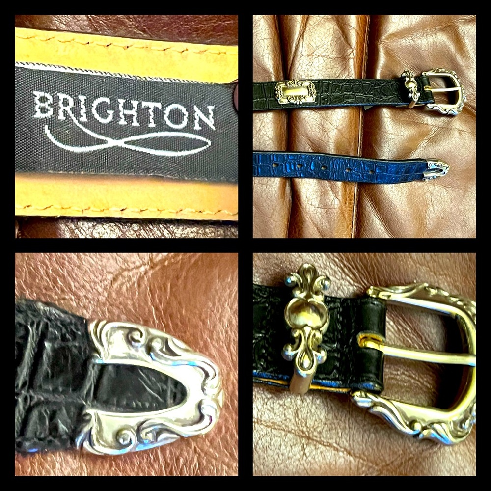 Vintage Brighton Classic Croc Embossed Black Leather Belt - Picture 2 of 5